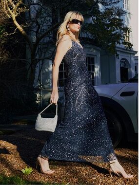 Beauut Navy Embellished Sequin Maxi Dress - NWT Size 8 (US) / 12 (UK)